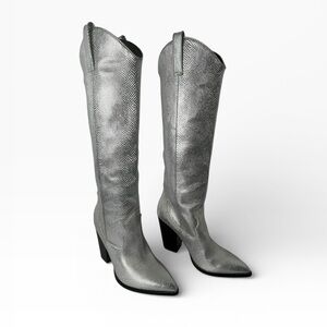 Steve Madden Metallic Silver Western Knee-High Boots Sz 8